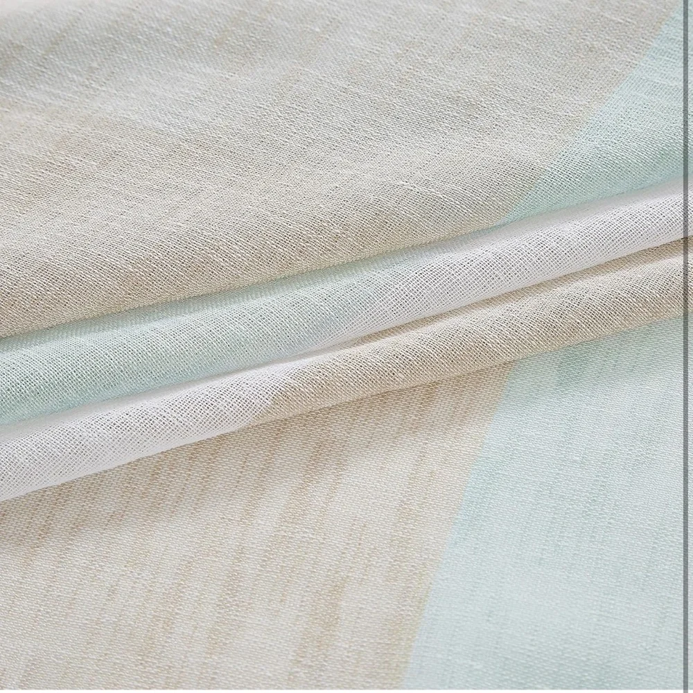 Spa Blue and Tan Stripe Sheer Curtains Coastal Color Block 40